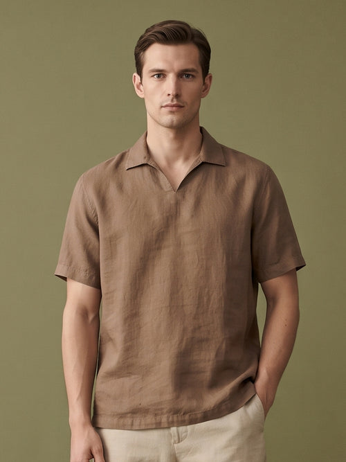 Earth Brown Polo 100% Pure Linen