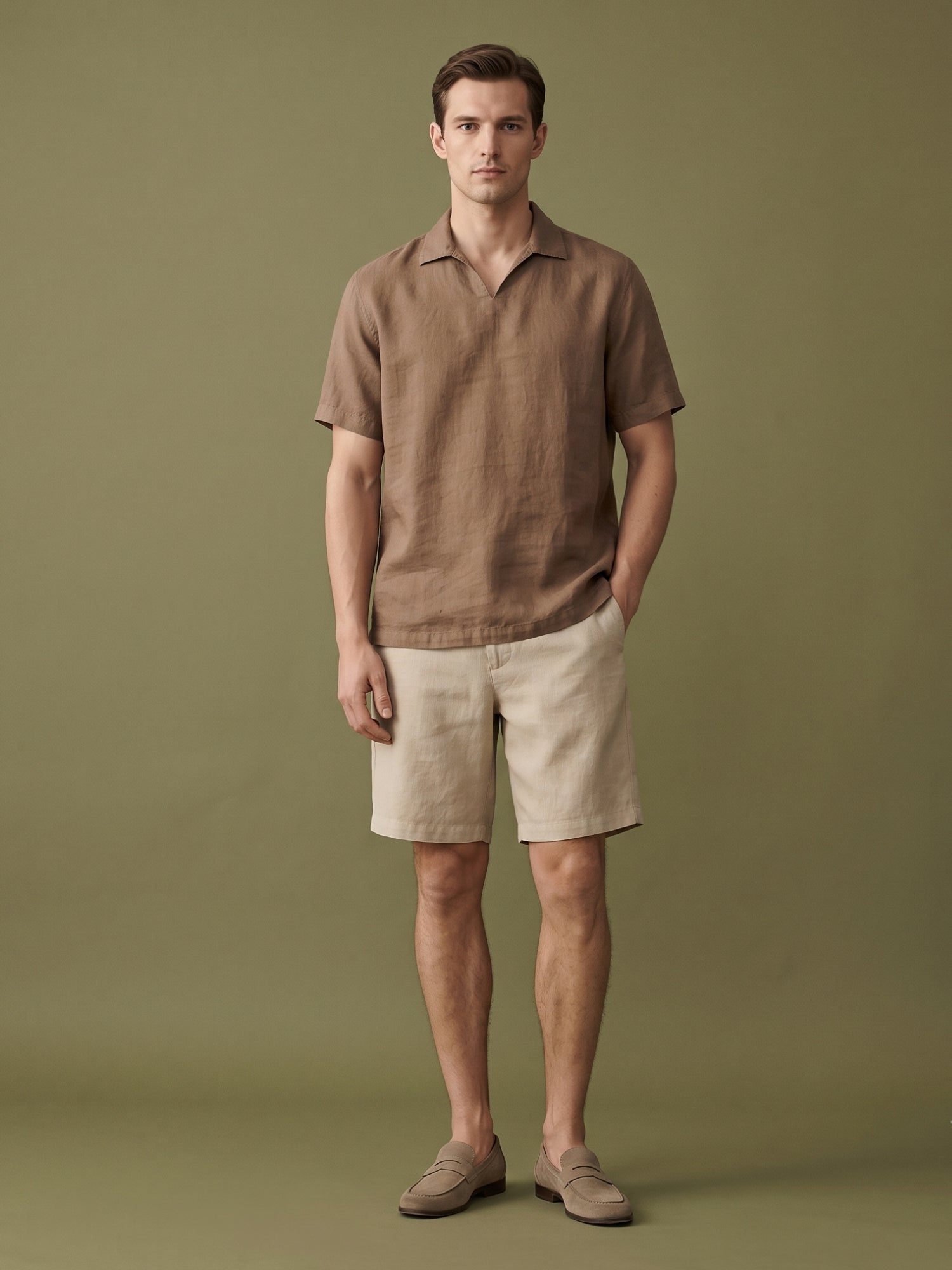Earth Brown Polo 100% Pure Linen