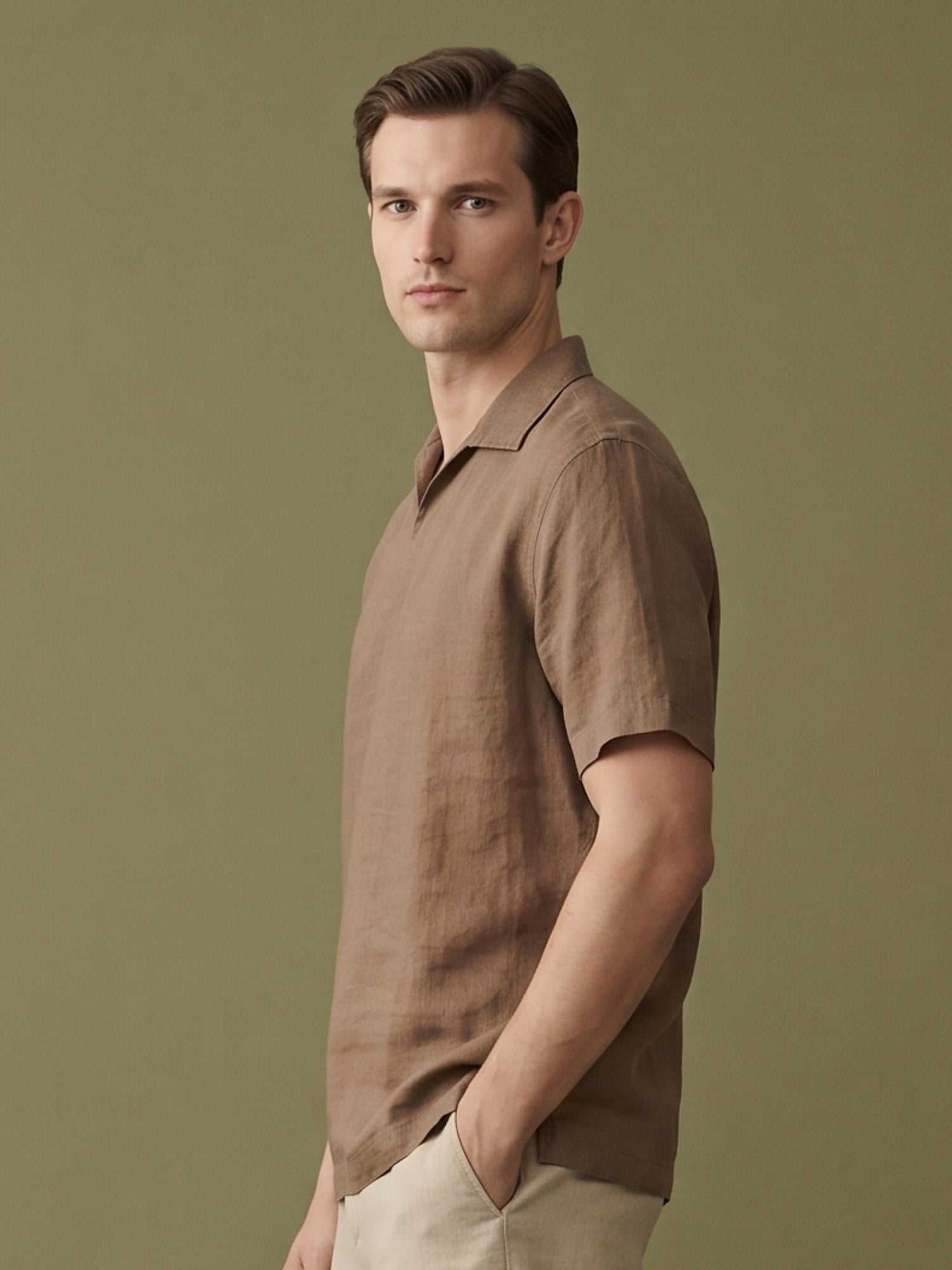 Earth Brown Polo 100% Pure Linen