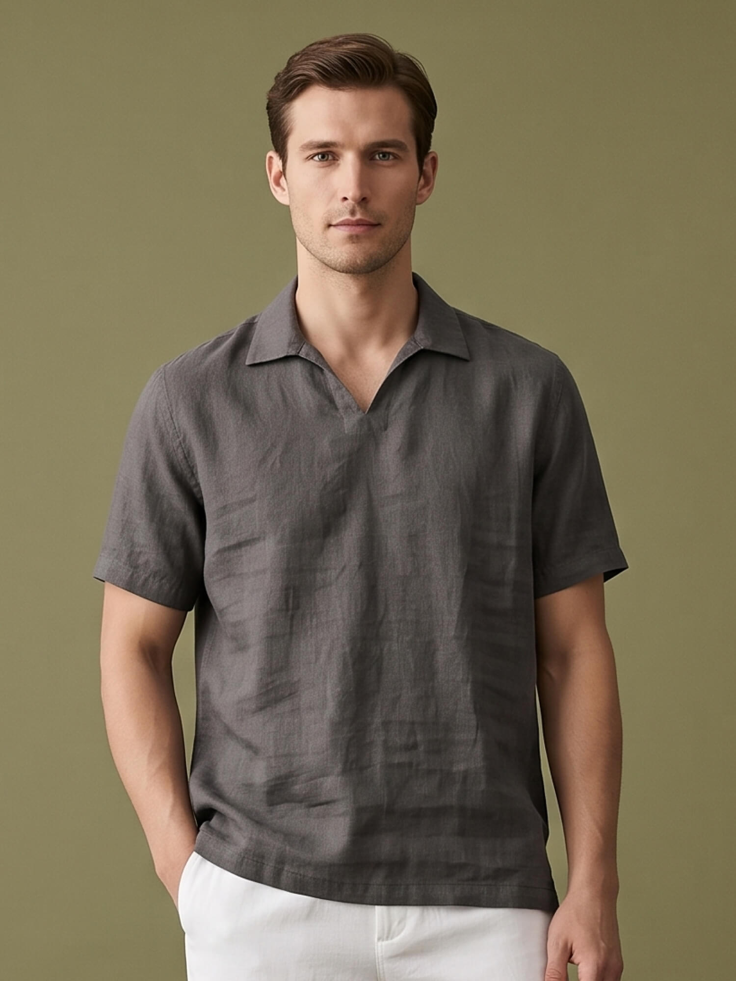 Charcoal Gray Polo 100% Pure Linen