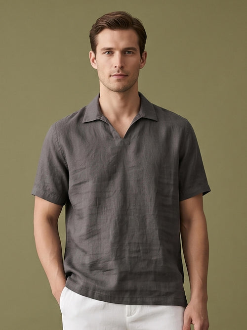 Charcoal Gray Polo 100% Pure Linen