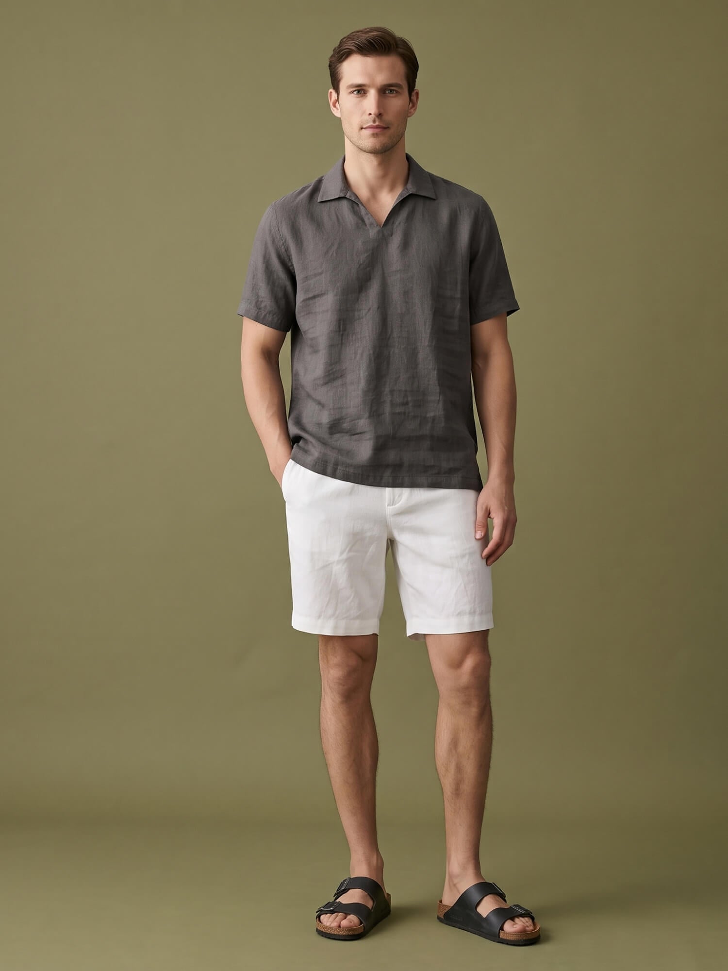 Charcoal Gray Polo 100% Pure Linen