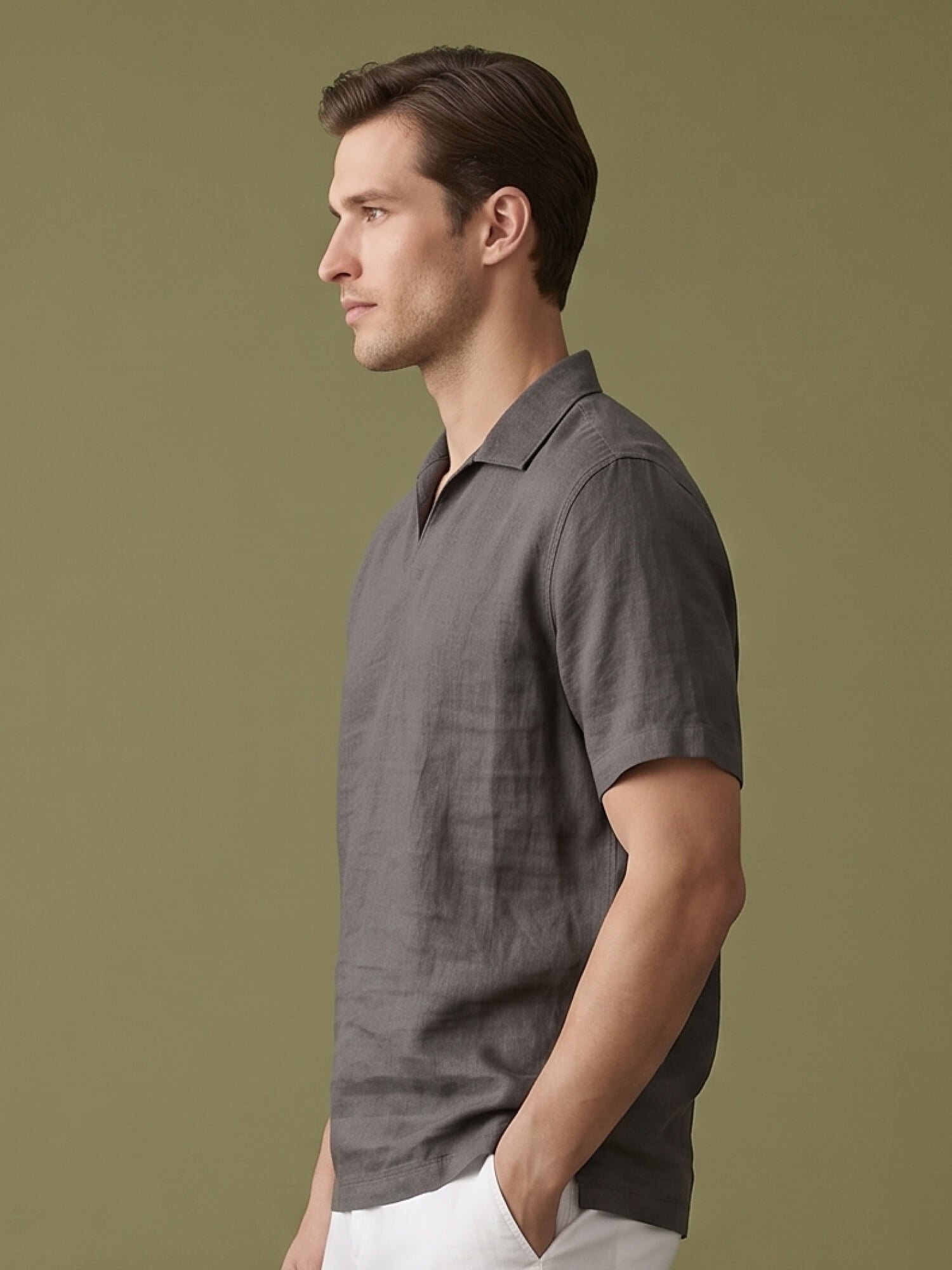 Charcoal Gray Polo 100% Pure Linen