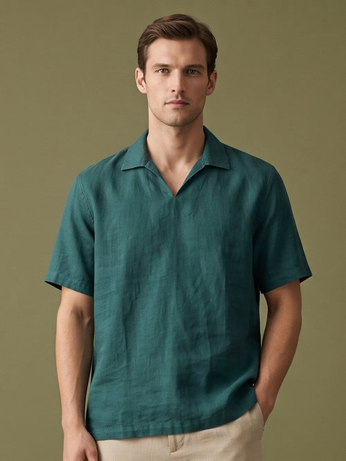 Forest Teal Polo 100% Pure Linen