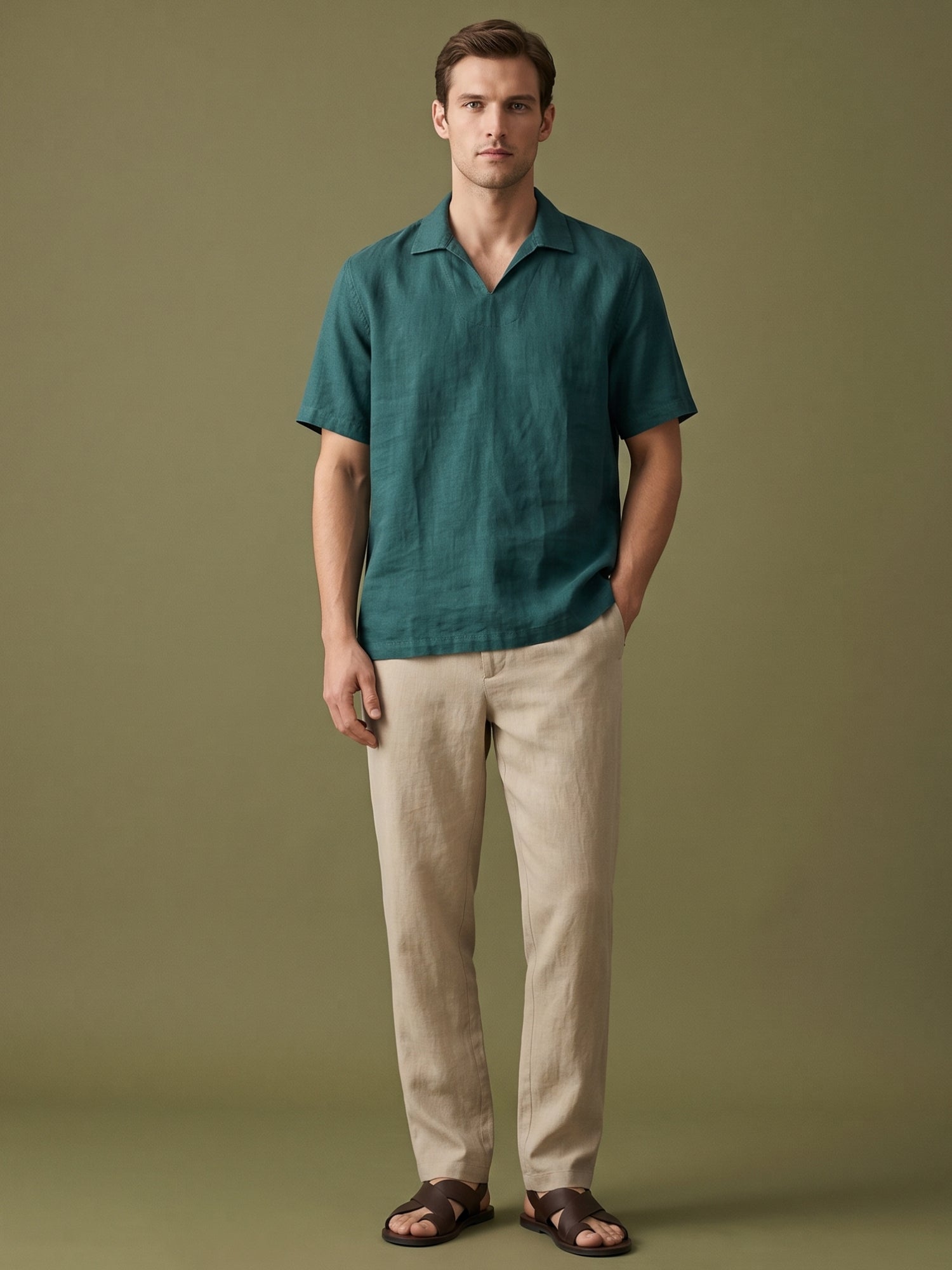Forest Teal Polo 100% Pure Linen