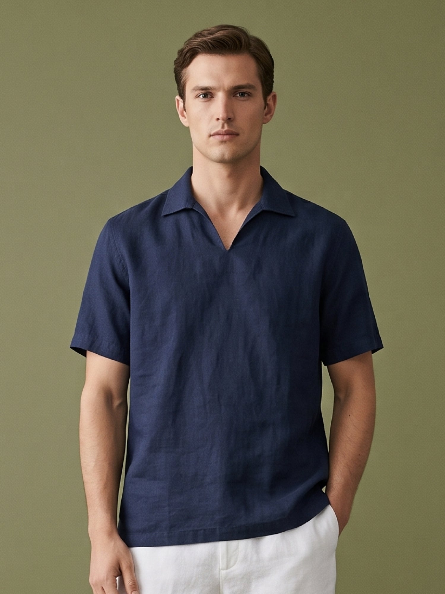 Navy Polo 100% Pure Linen