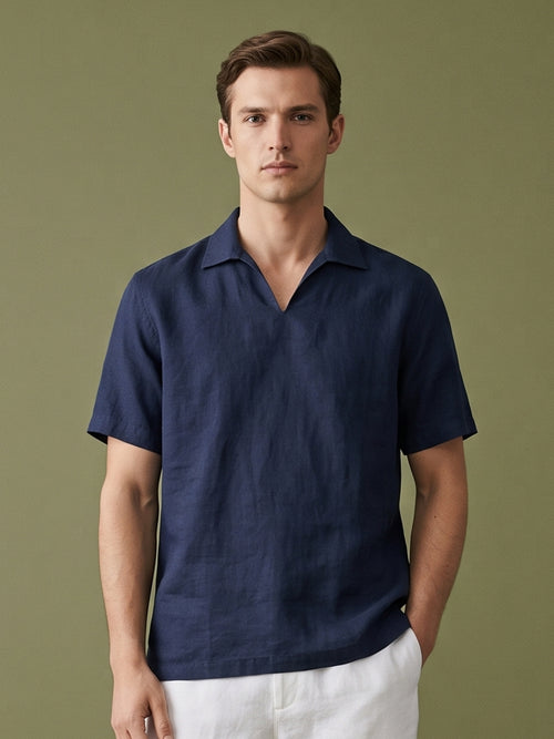 Navy Polo 100% Pure Linen