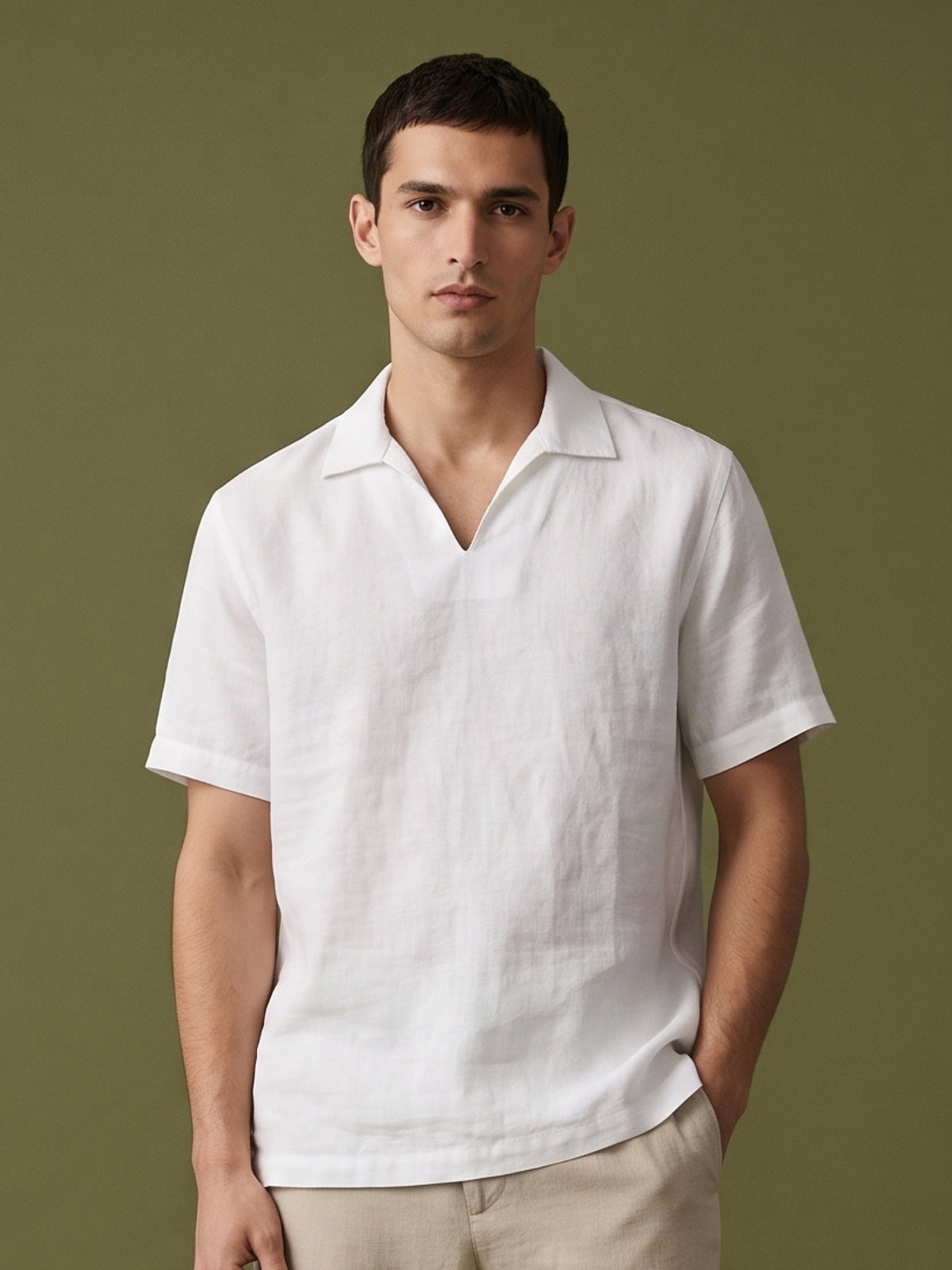 White Polo 100% Pure Linen