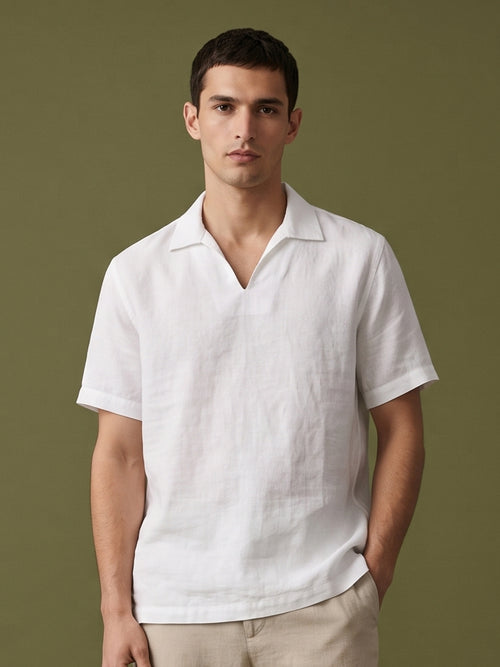 White Polo 100% Pure Linen