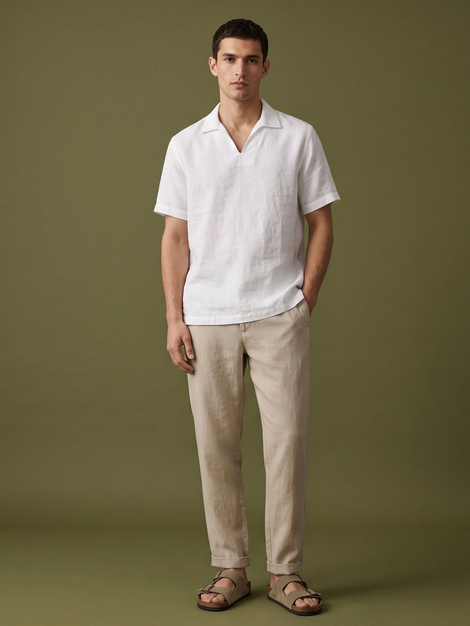 White Polo 100% Pure Linen