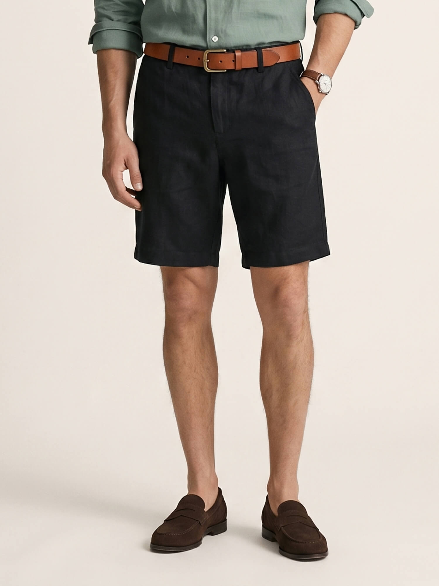 Black 100% Pure Linen Everyday Shorts