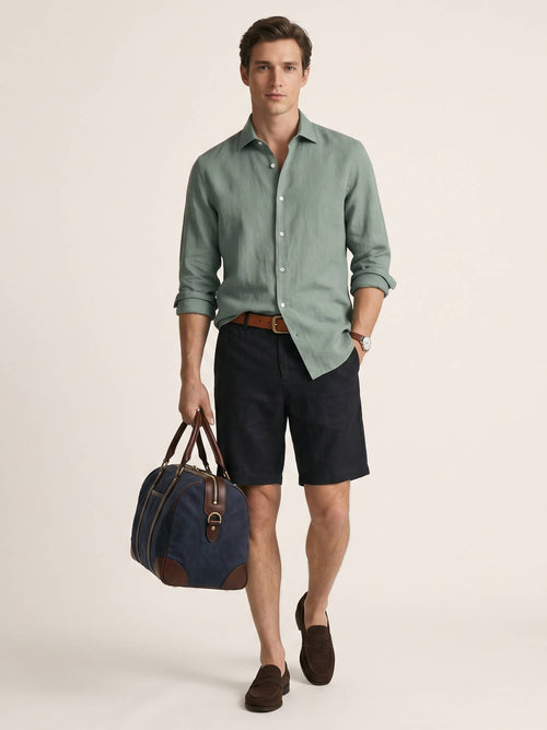 Black 100% Pure Linen Everyday Shorts