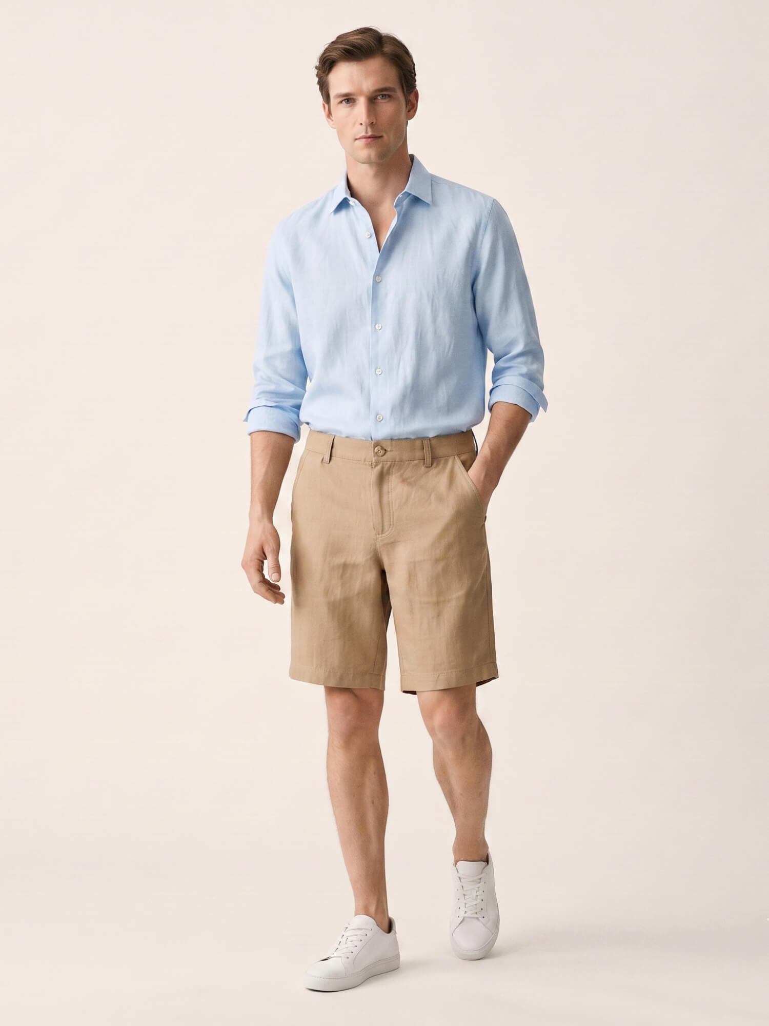 Khaki 100% Pure Linen Everyday Shorts