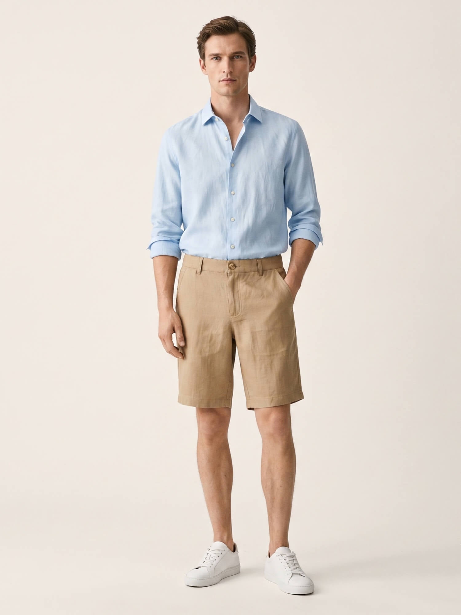 Khaki 100% Pure Linen Everyday Shorts