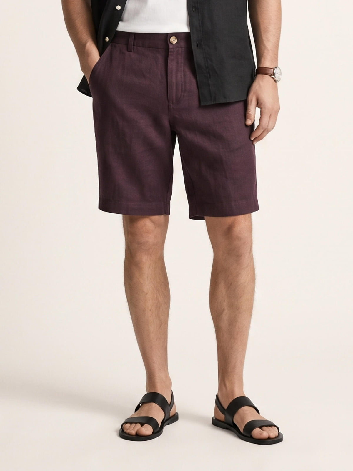 Deep Plum 100% Pure Linen Everyday Shorts