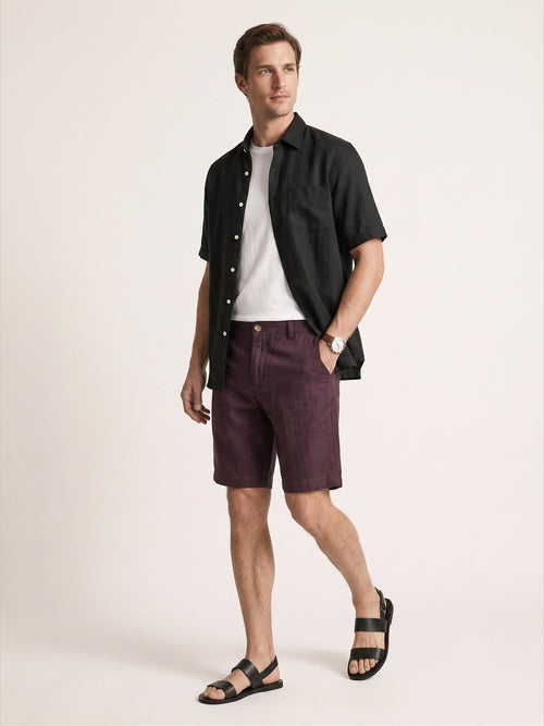 Deep Plum 100% Pure Linen Everyday Shorts