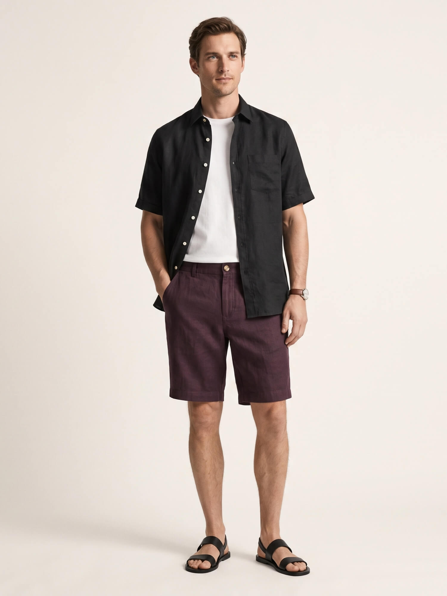 Deep Plum 100% Pure Linen Everyday Shorts