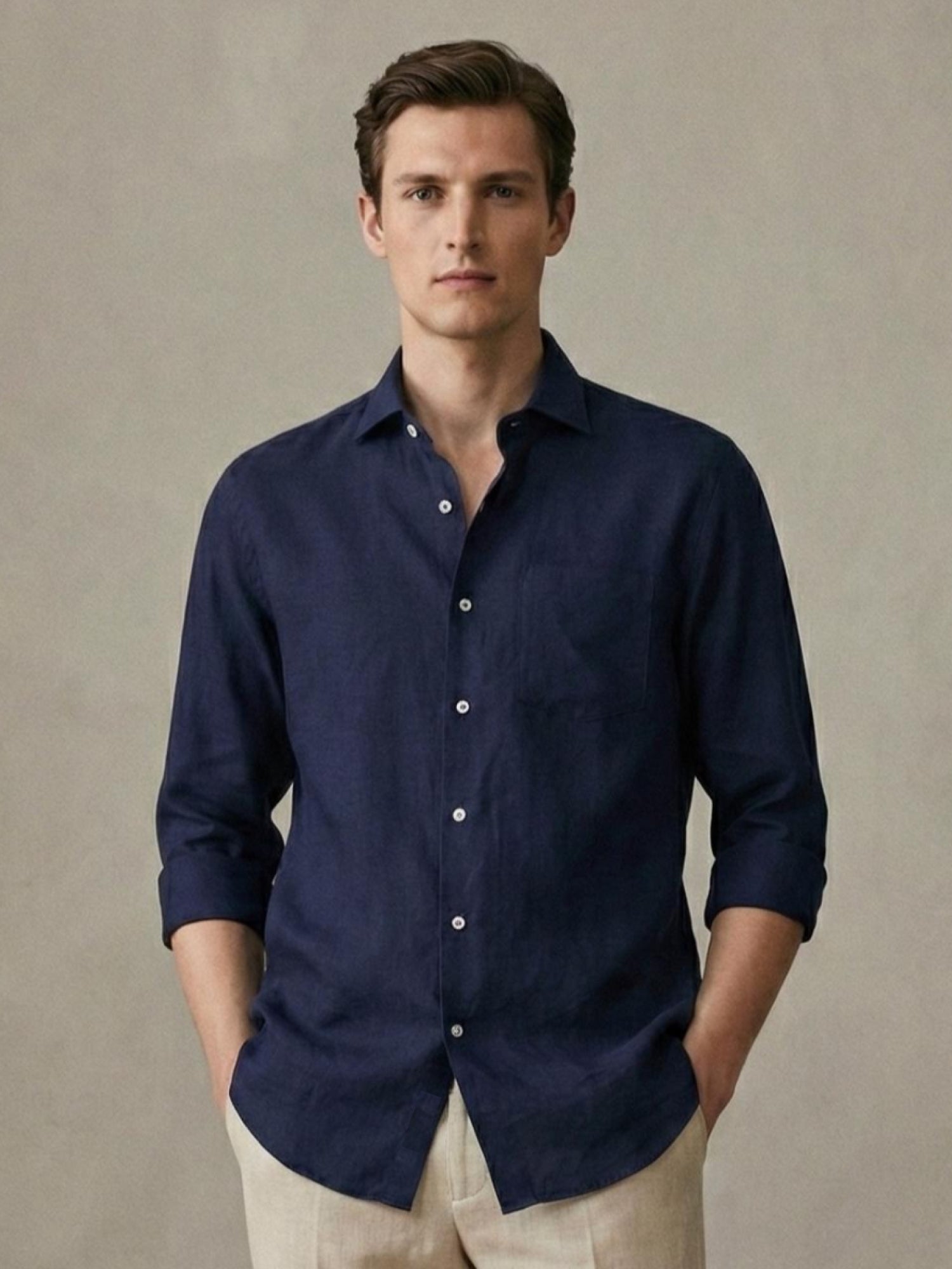 Midnight Navy 100% Pure Linen Classic