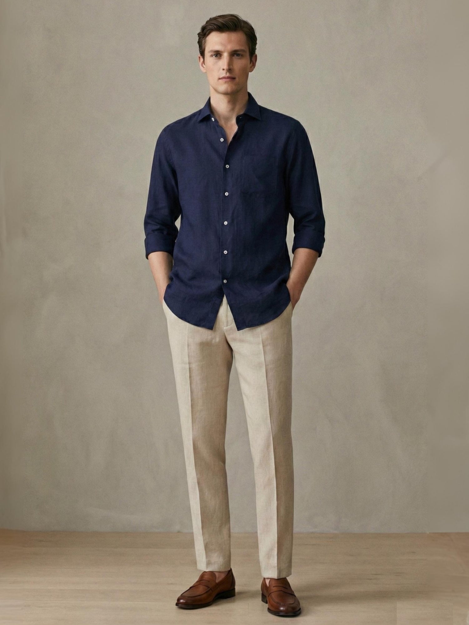 Midnight Navy 100% Pure Linen Classic