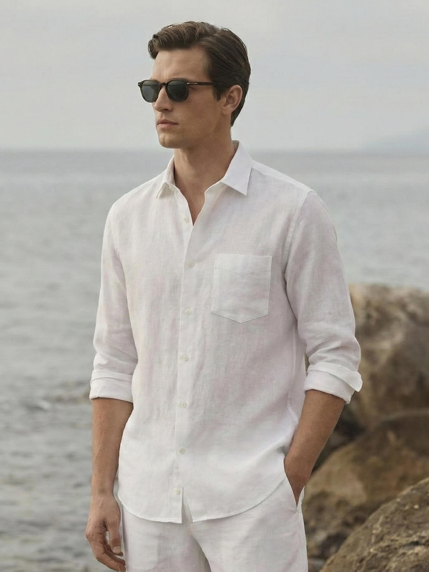 White 100% Pure Linen Classic