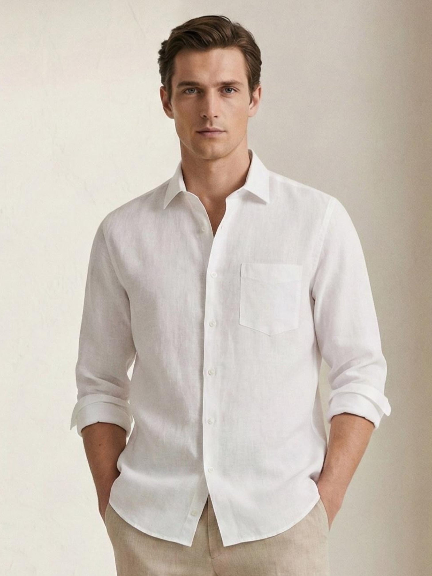 White 100% Pure Linen Classic