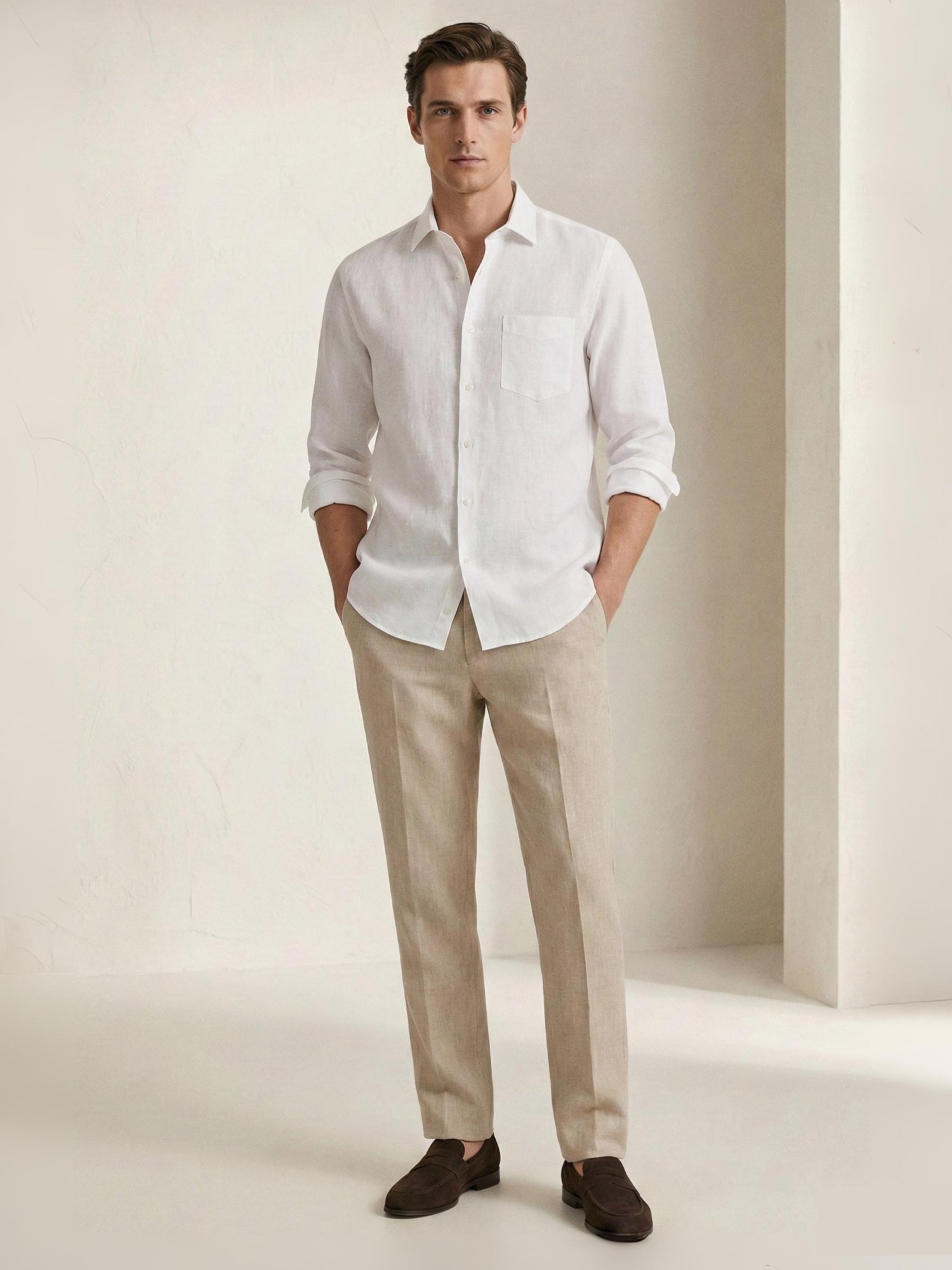 White 100% Pure Linen Classic