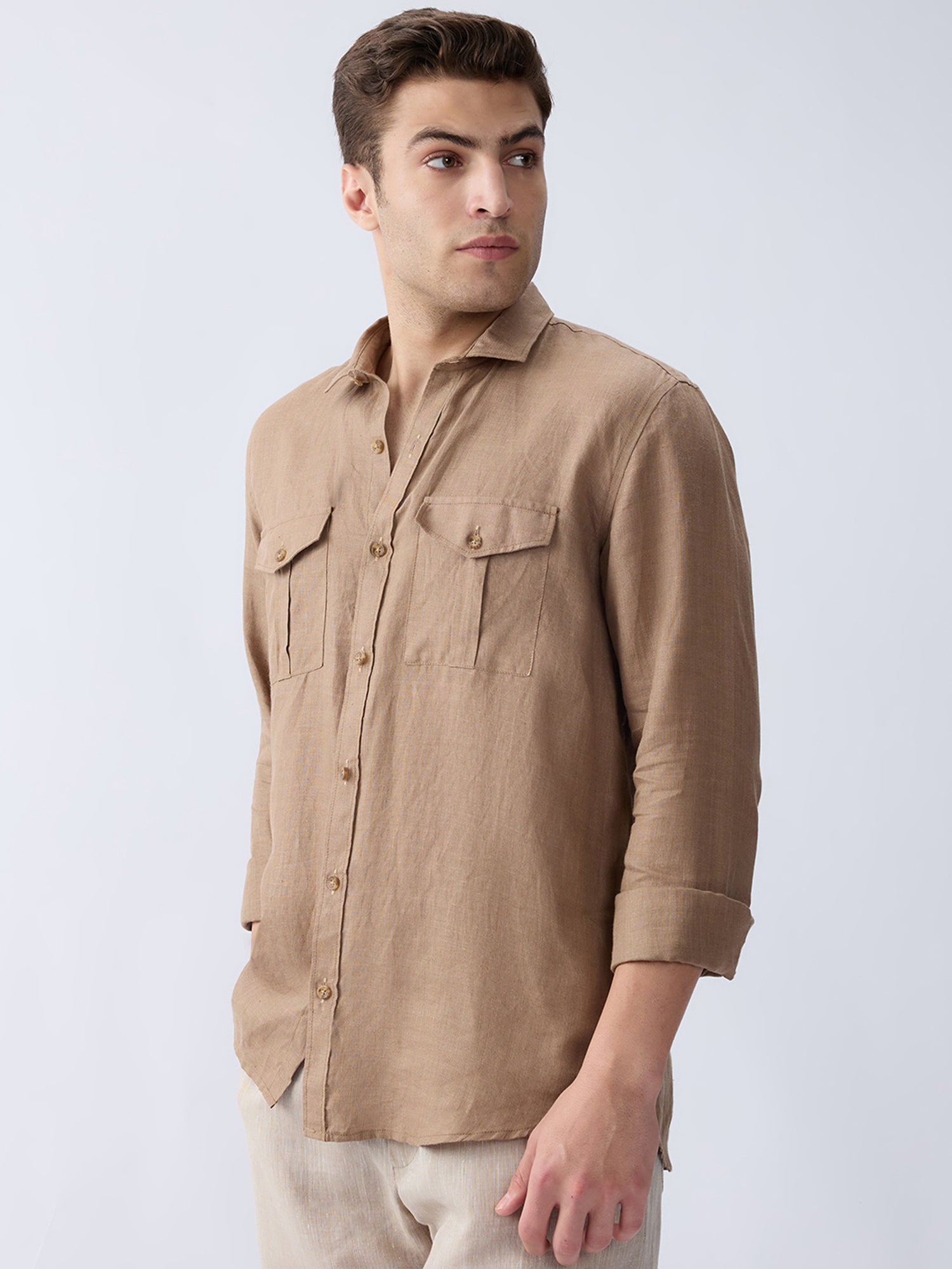 Earth Brown 100% Pure Linen Safari