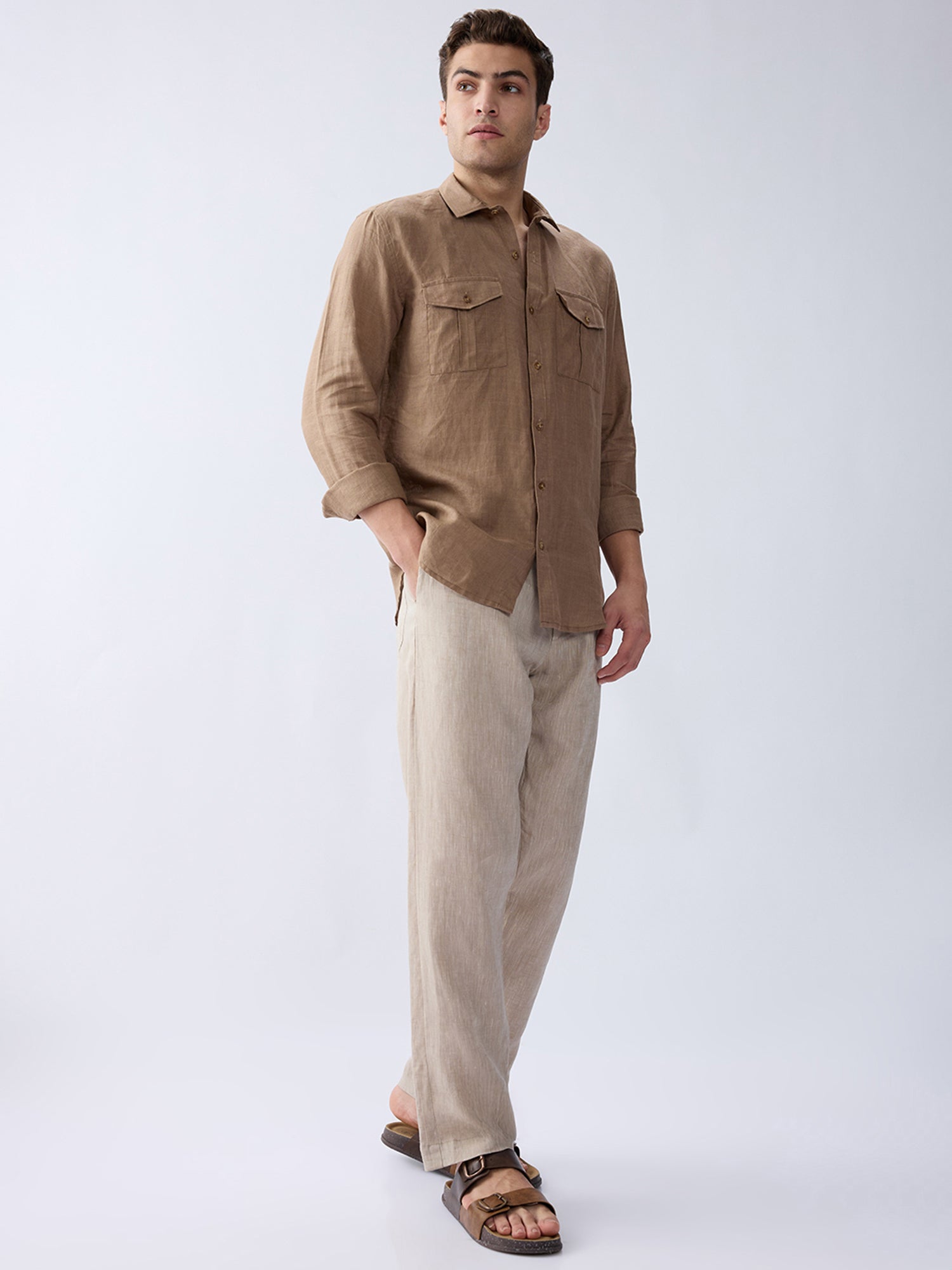 Earth Brown 100% Pure Linen Safari