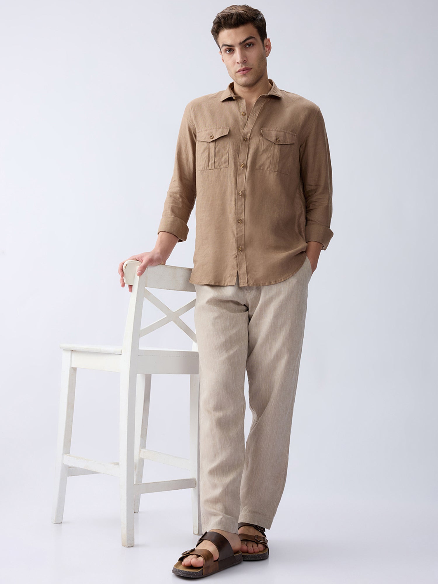 Earth Brown 100% Pure Linen Safari