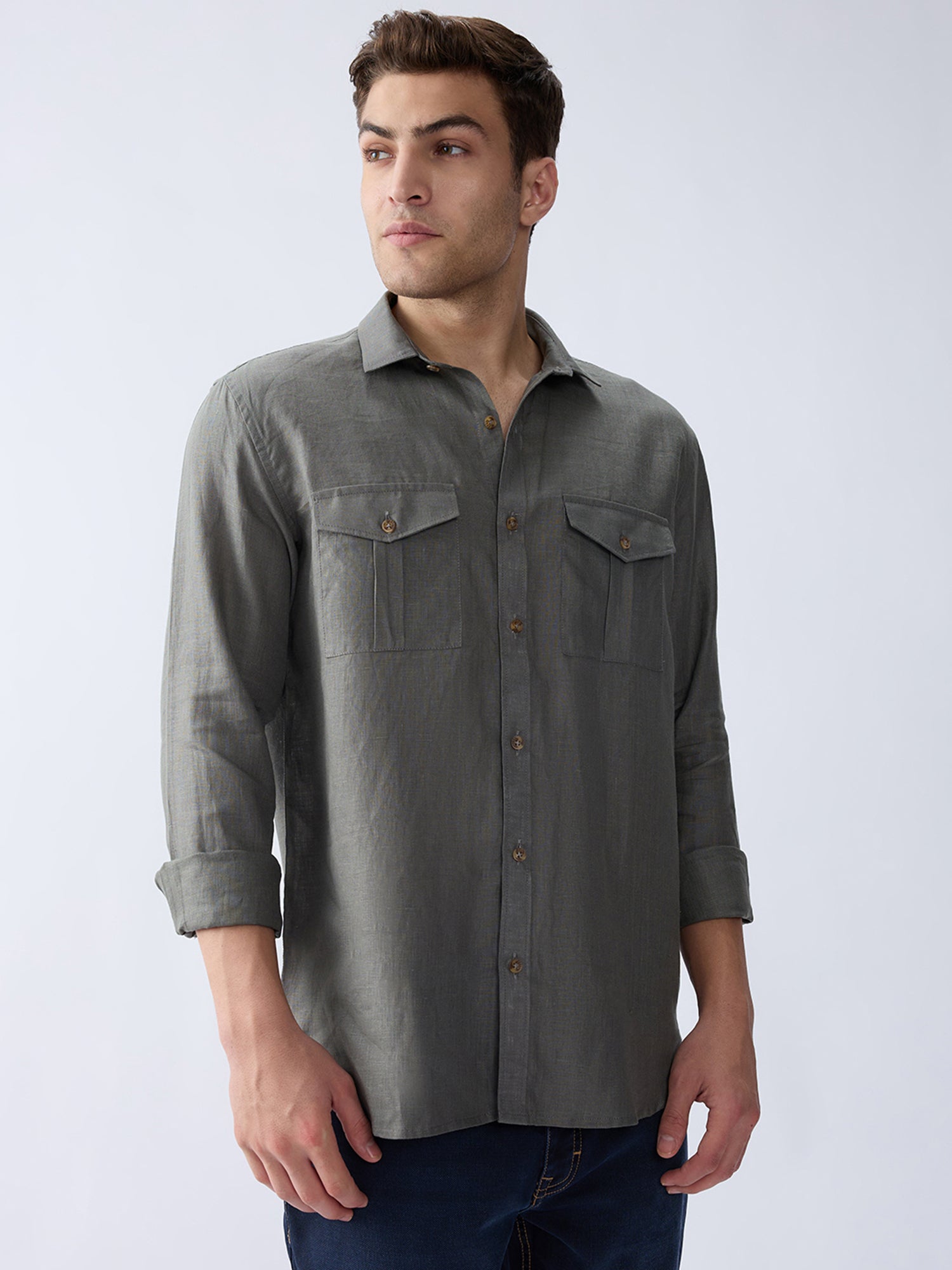 Charcoal Gray 100% Pure Linen Safari