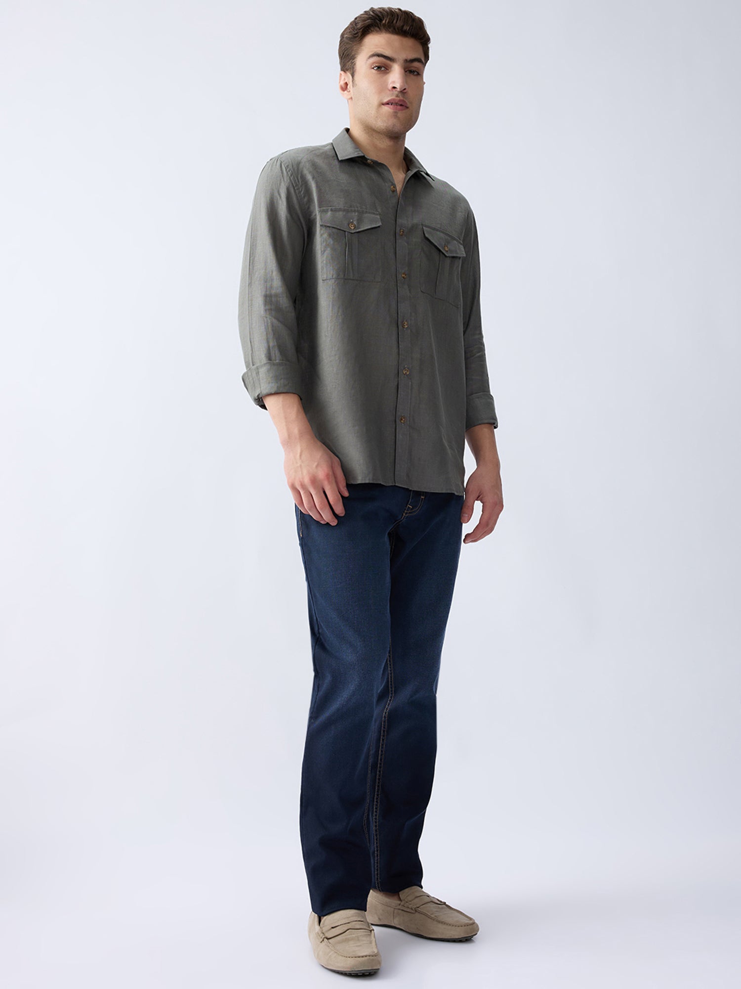 Charcoal Gray 100% Pure Linen Safari