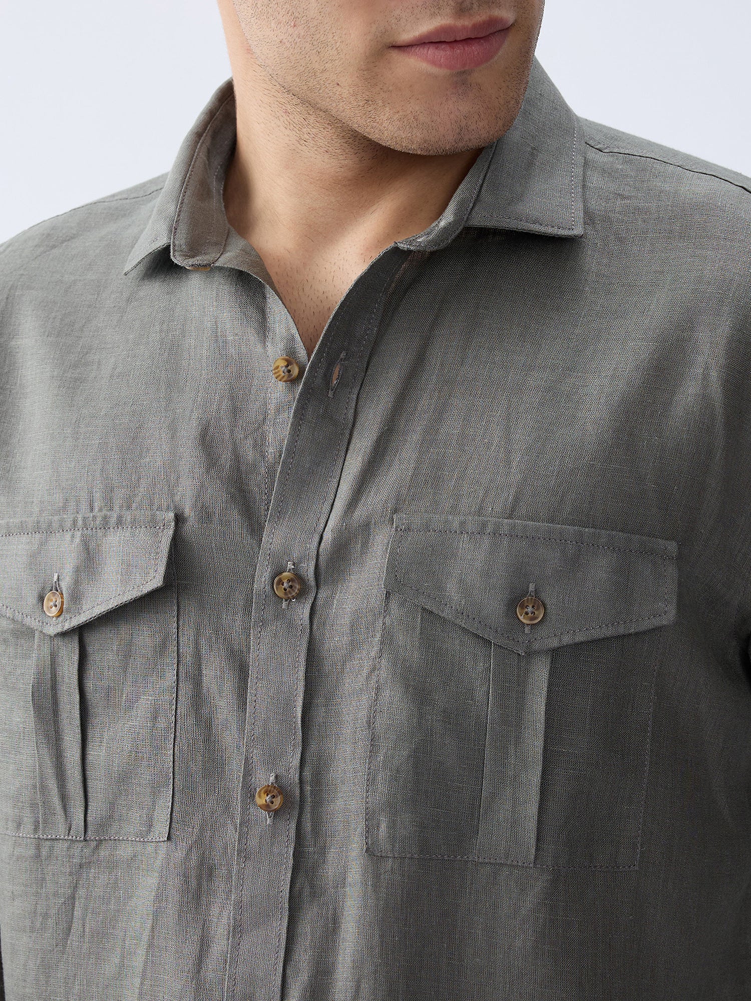 Charcoal Gray 100% Pure Linen Safari