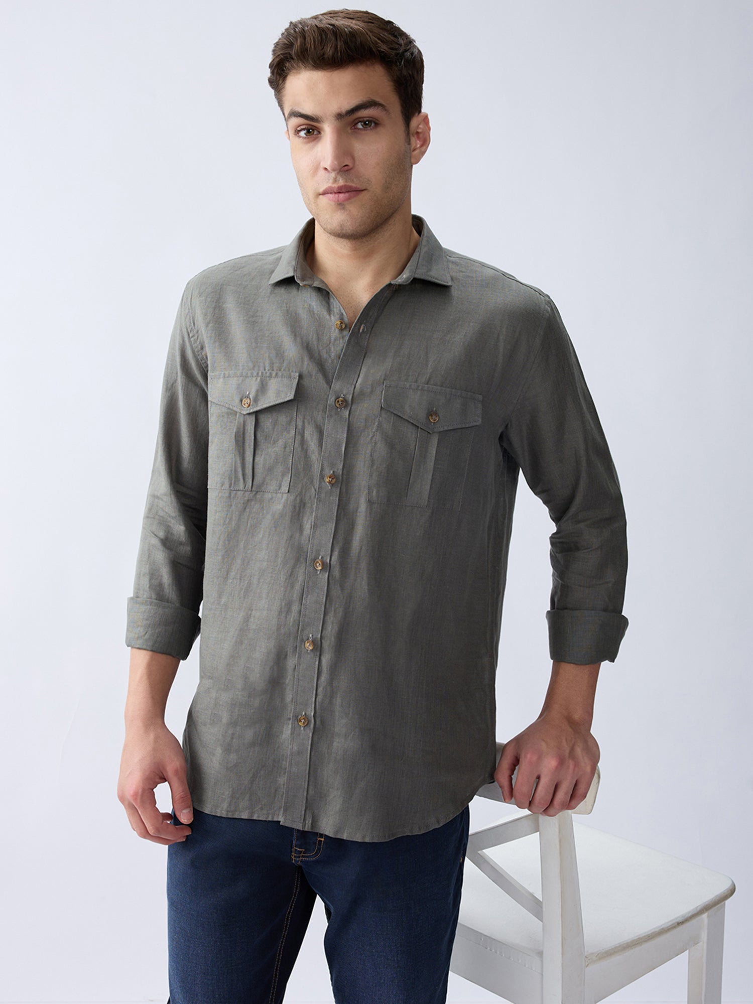Charcoal Gray 100% Pure Linen Safari