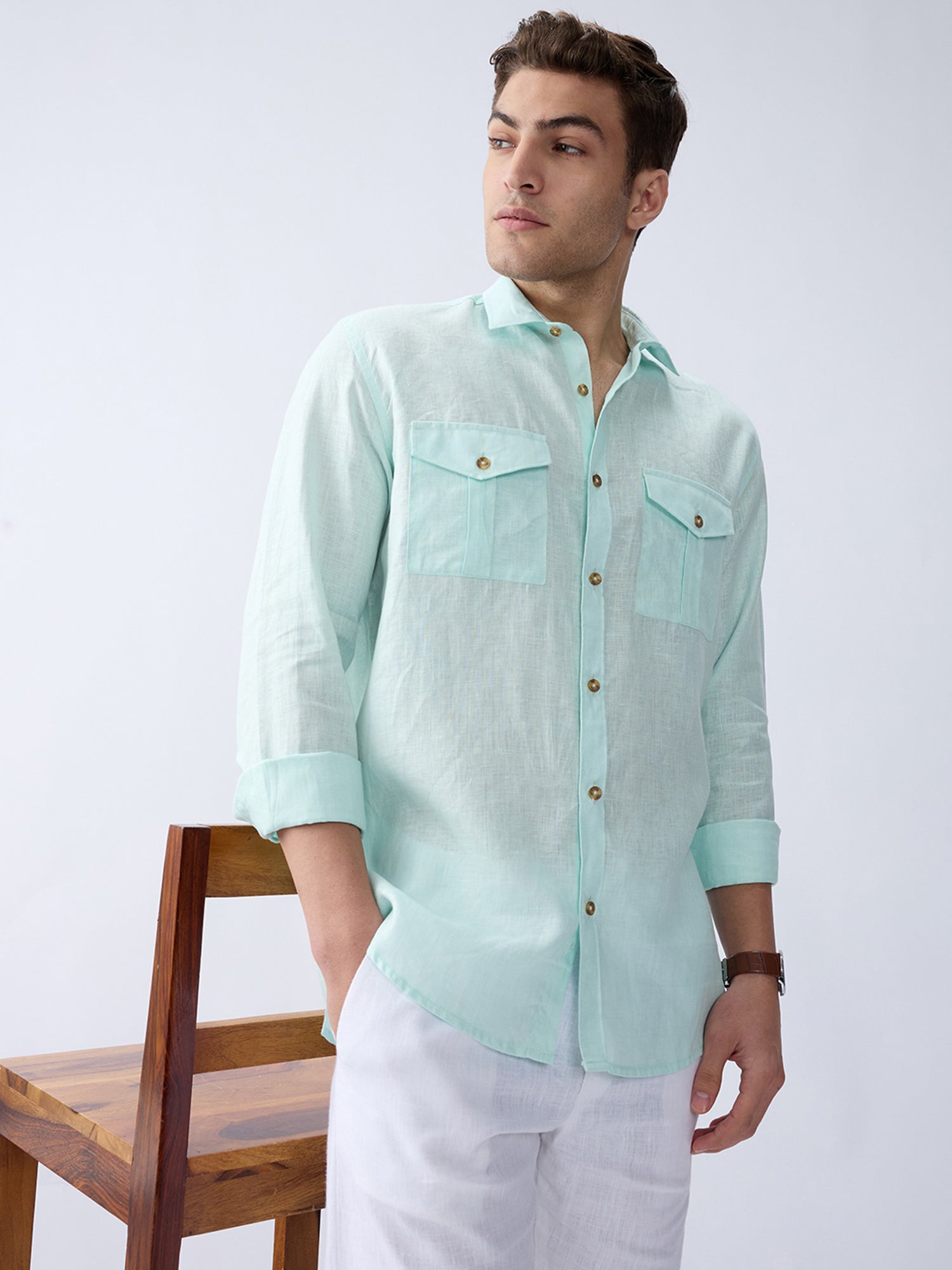 Aqua Mint 100% Pure Linen Safari