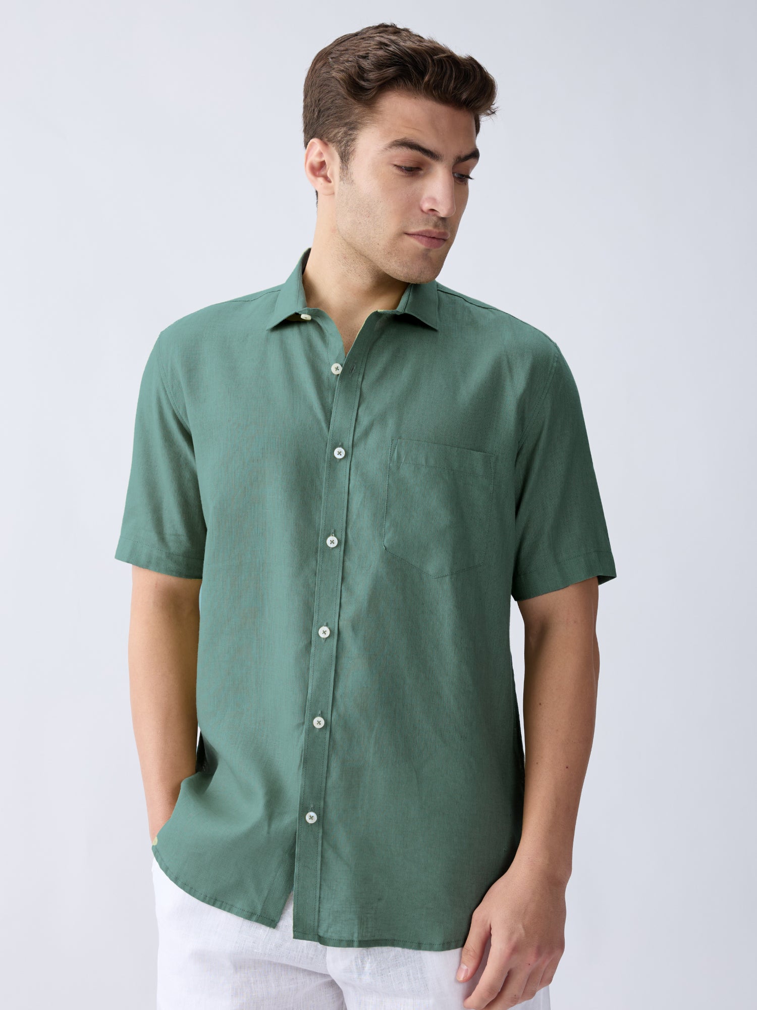 Sage Green 100% Pure Linen Half Sleeve