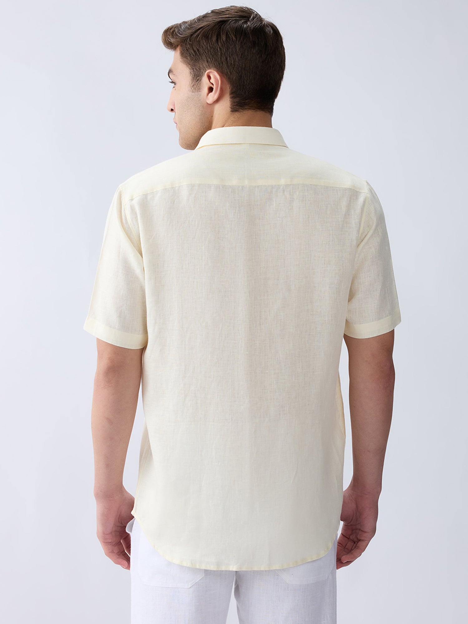 Cream Yellow 100% Pure Linen Half Sleeve