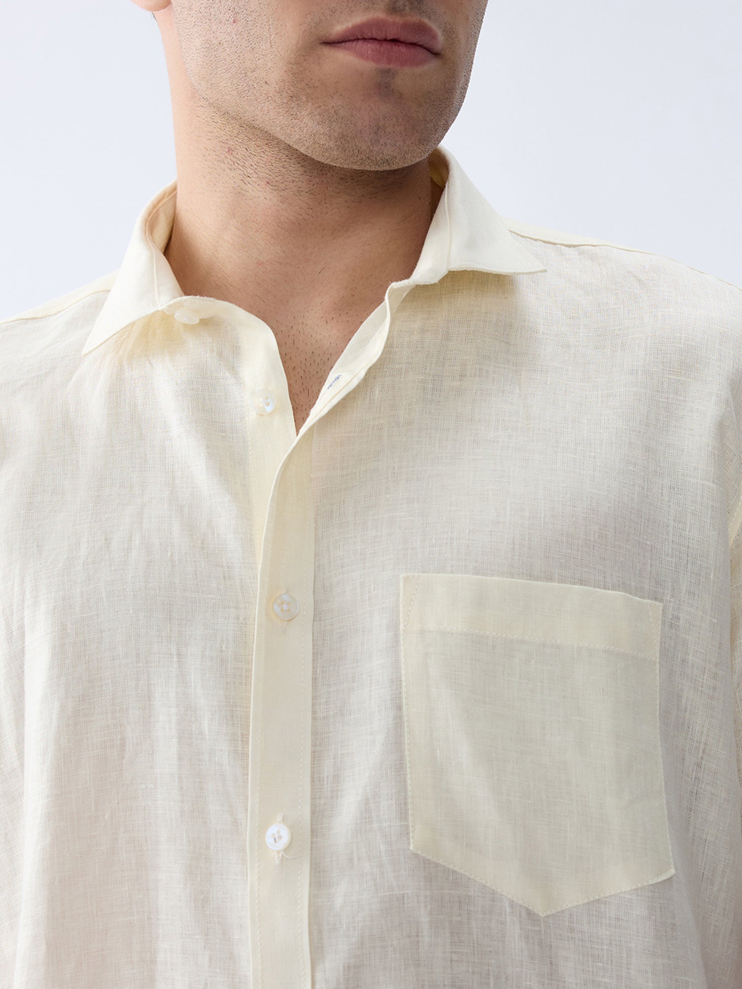 Cream Yellow 100% Pure Linen Half Sleeve