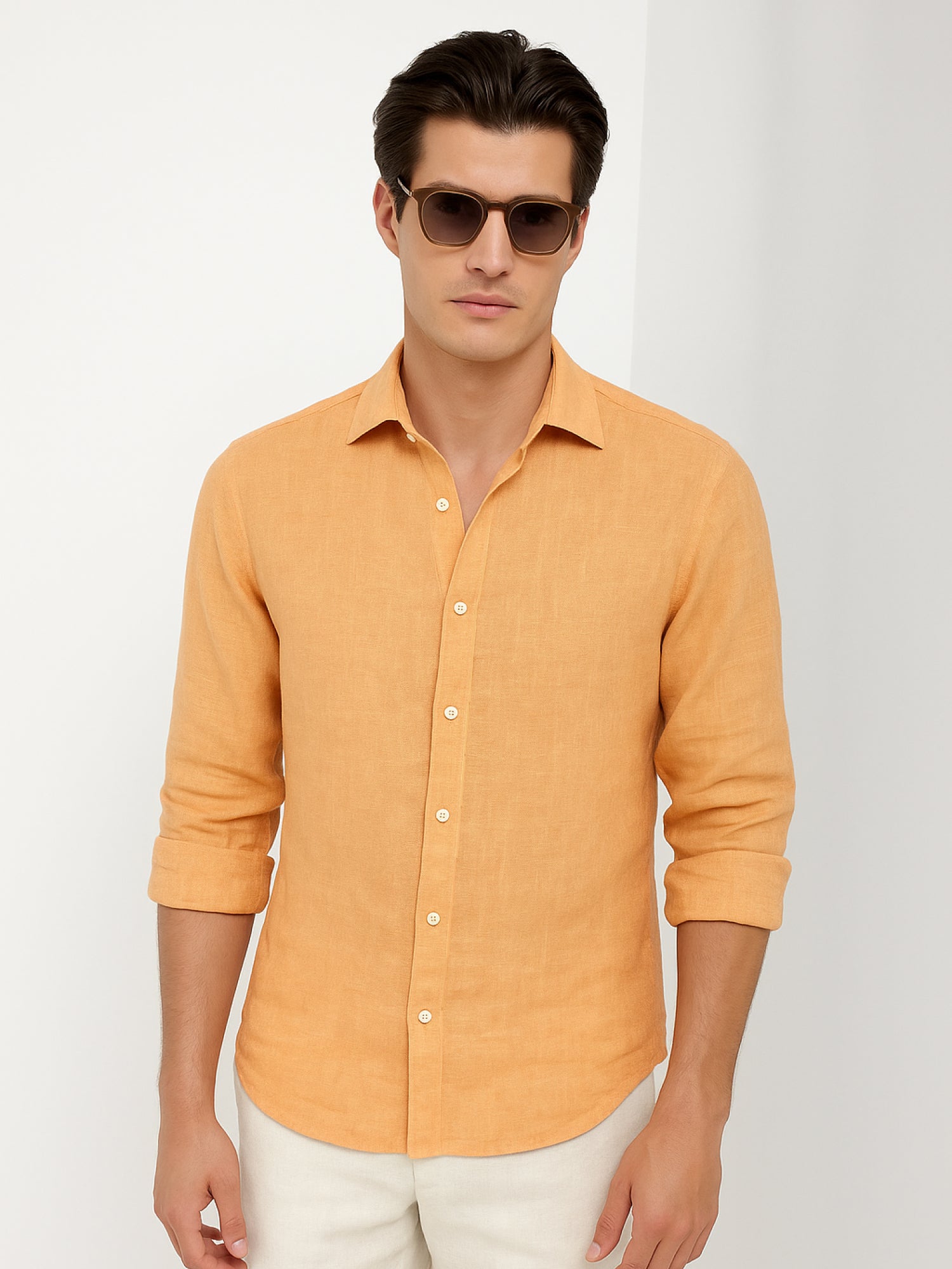 Tuscan Orange 100% Pure Linen Shirt