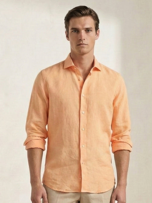 Tuscan Orange 100% Pure Linen Shirt