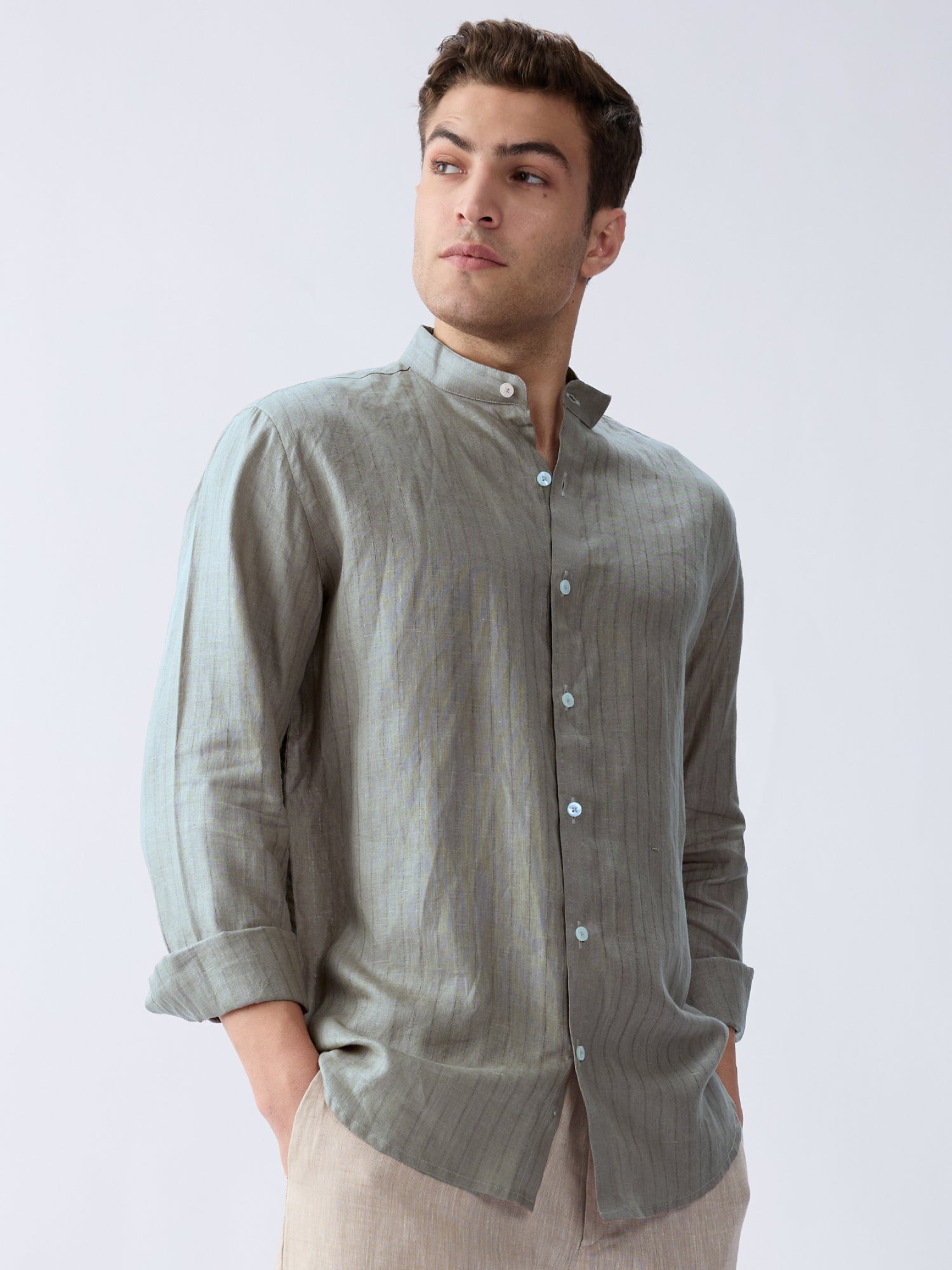 Graphite Gray 100% Pure Linen Stripe