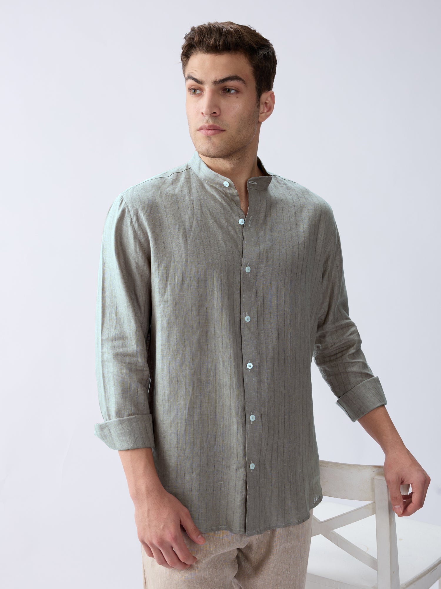 Graphite Gray 100% Pure Linen Stripe