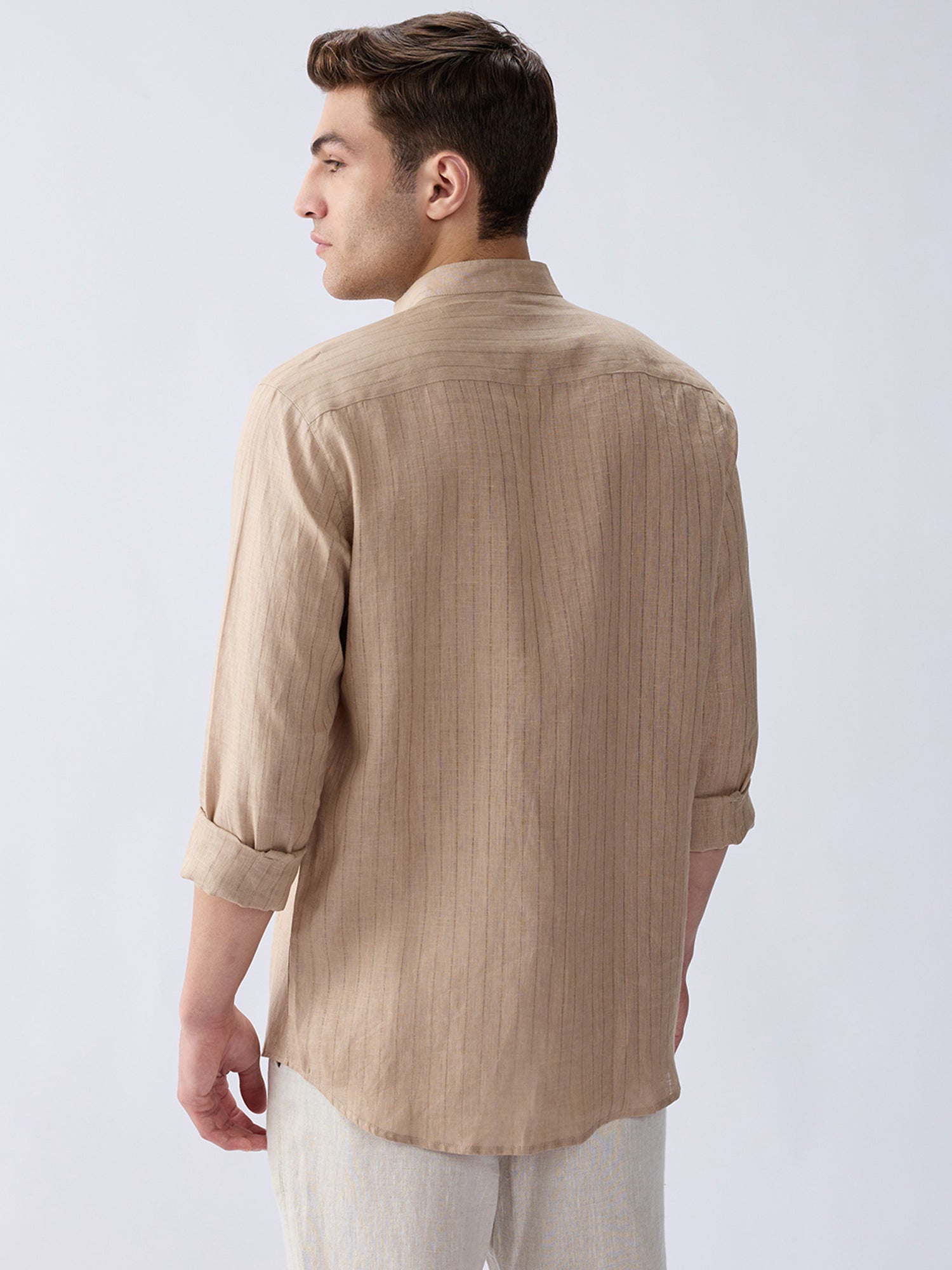 Sand Beige 100% Pure Linen Stripe
