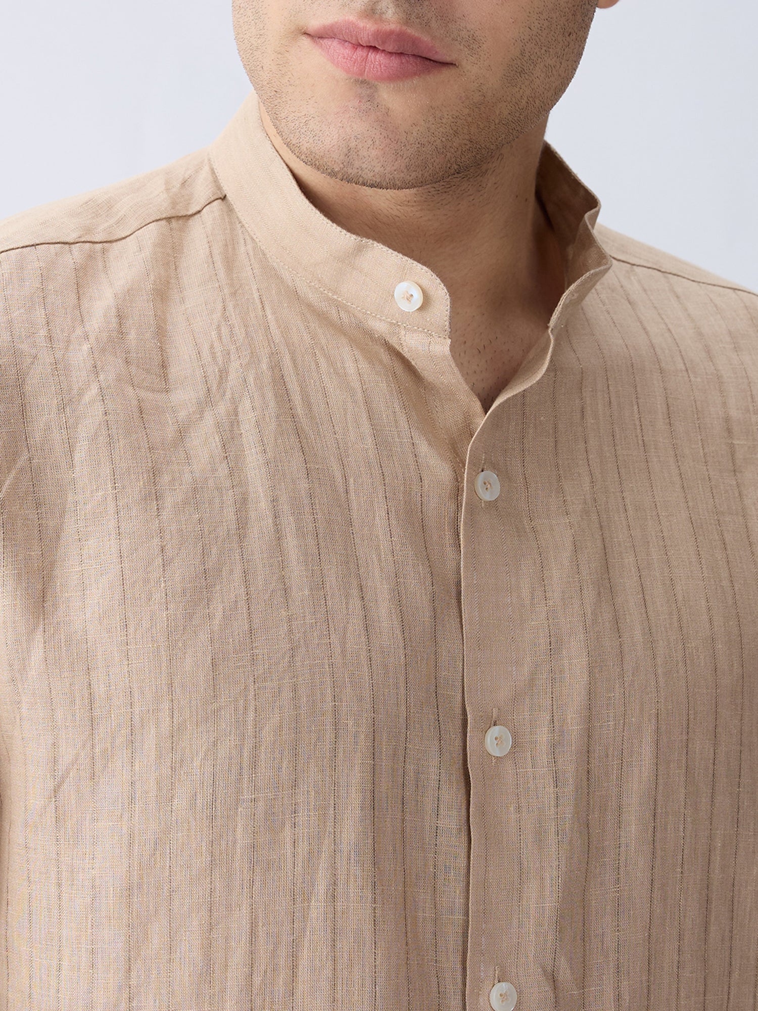 Sand Beige 100% Pure Linen Stripe