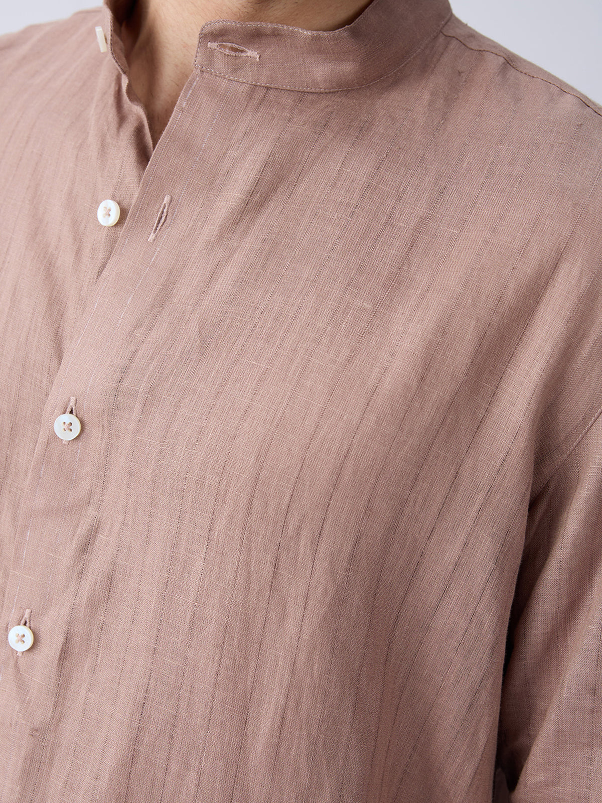 Terra Brown 100% Pure Linen Stripe