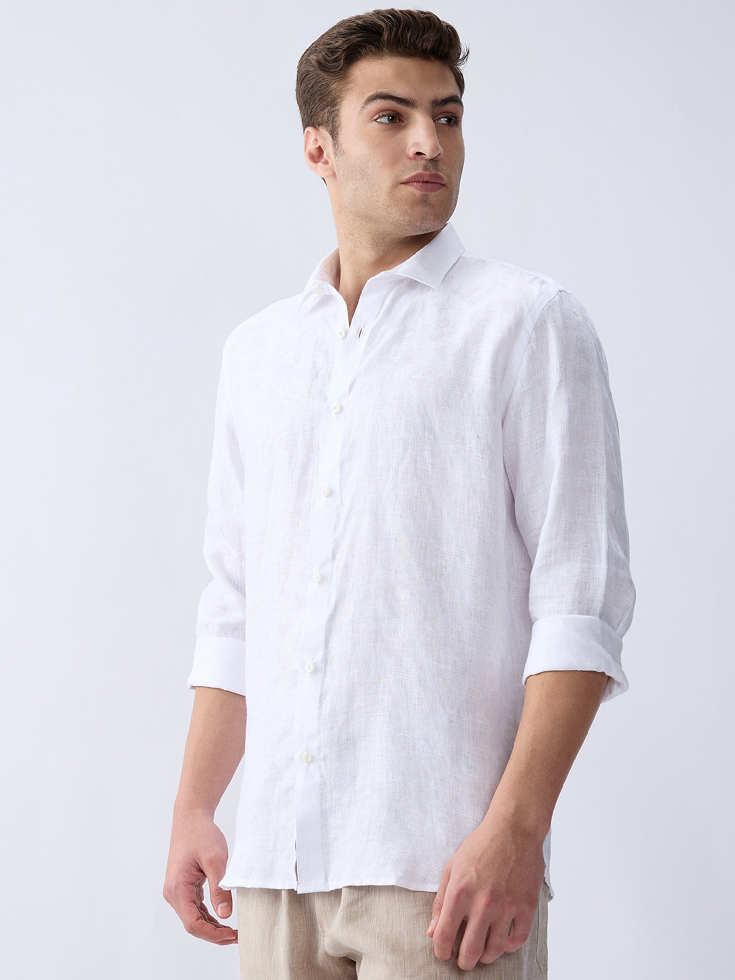 Royal White Jacquard 100% Pure Linen