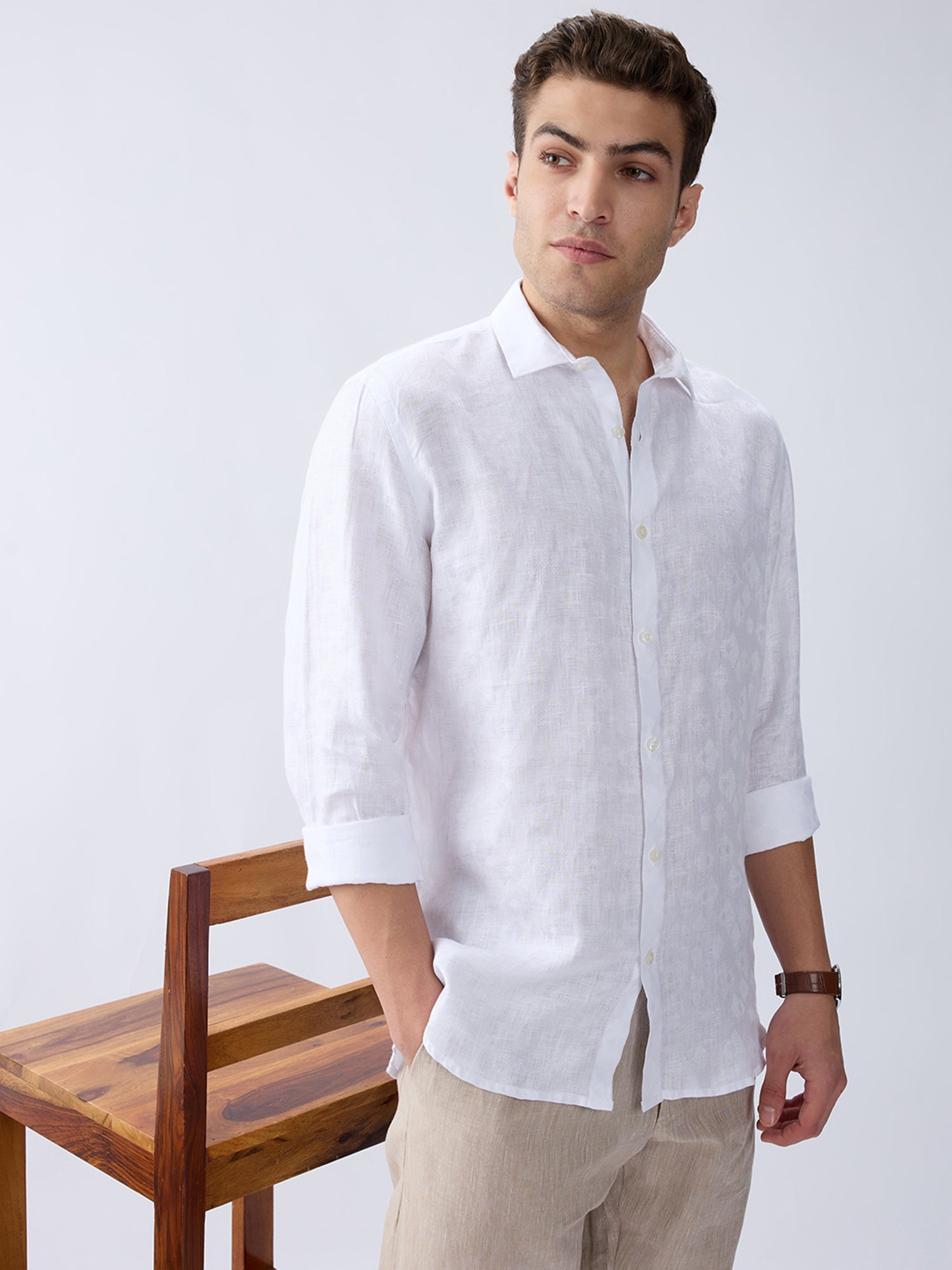 Royal White Jacquard 100% Pure Linen