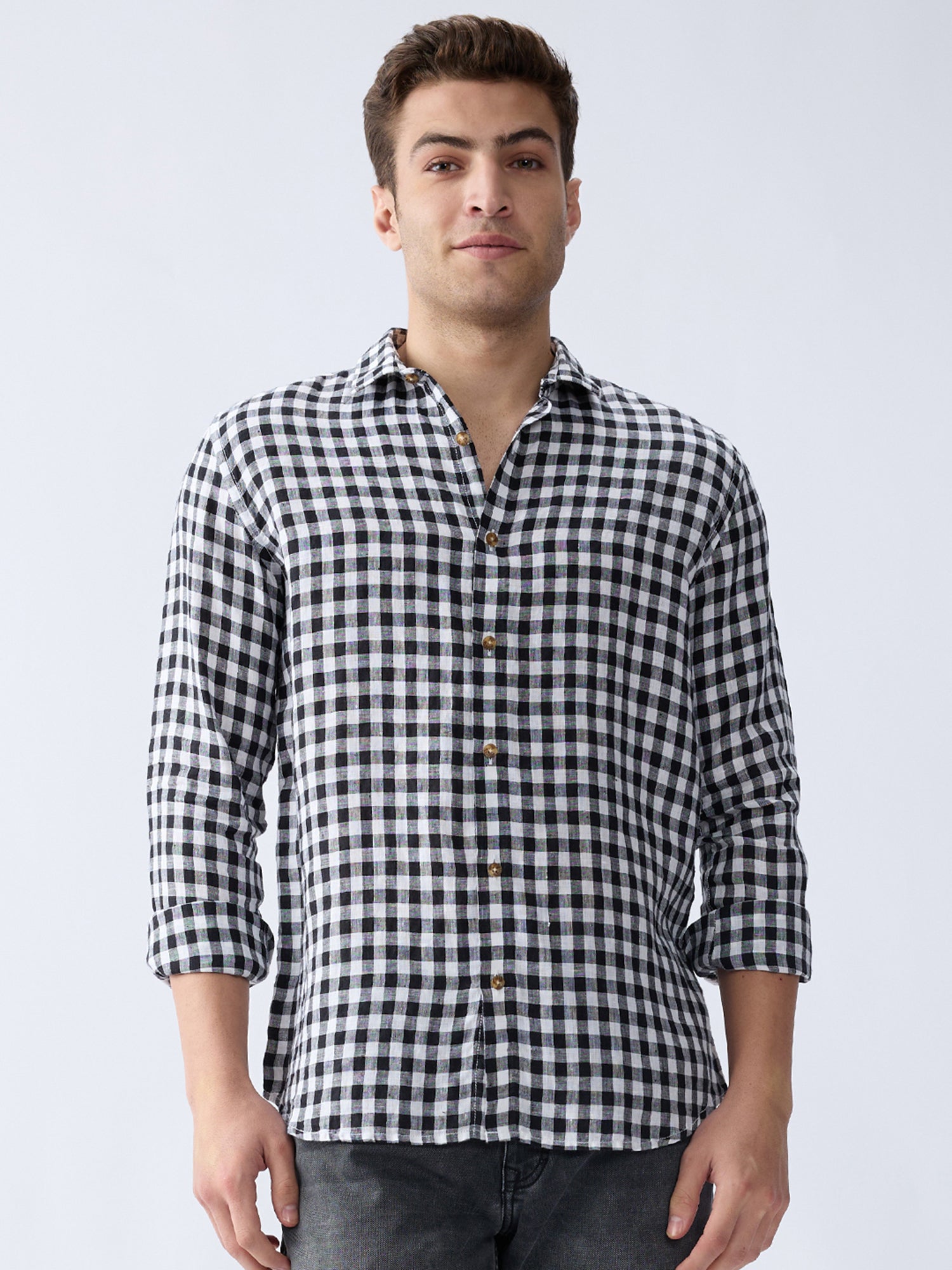 Monochrome 100% Pure Linen Check – Bhrata