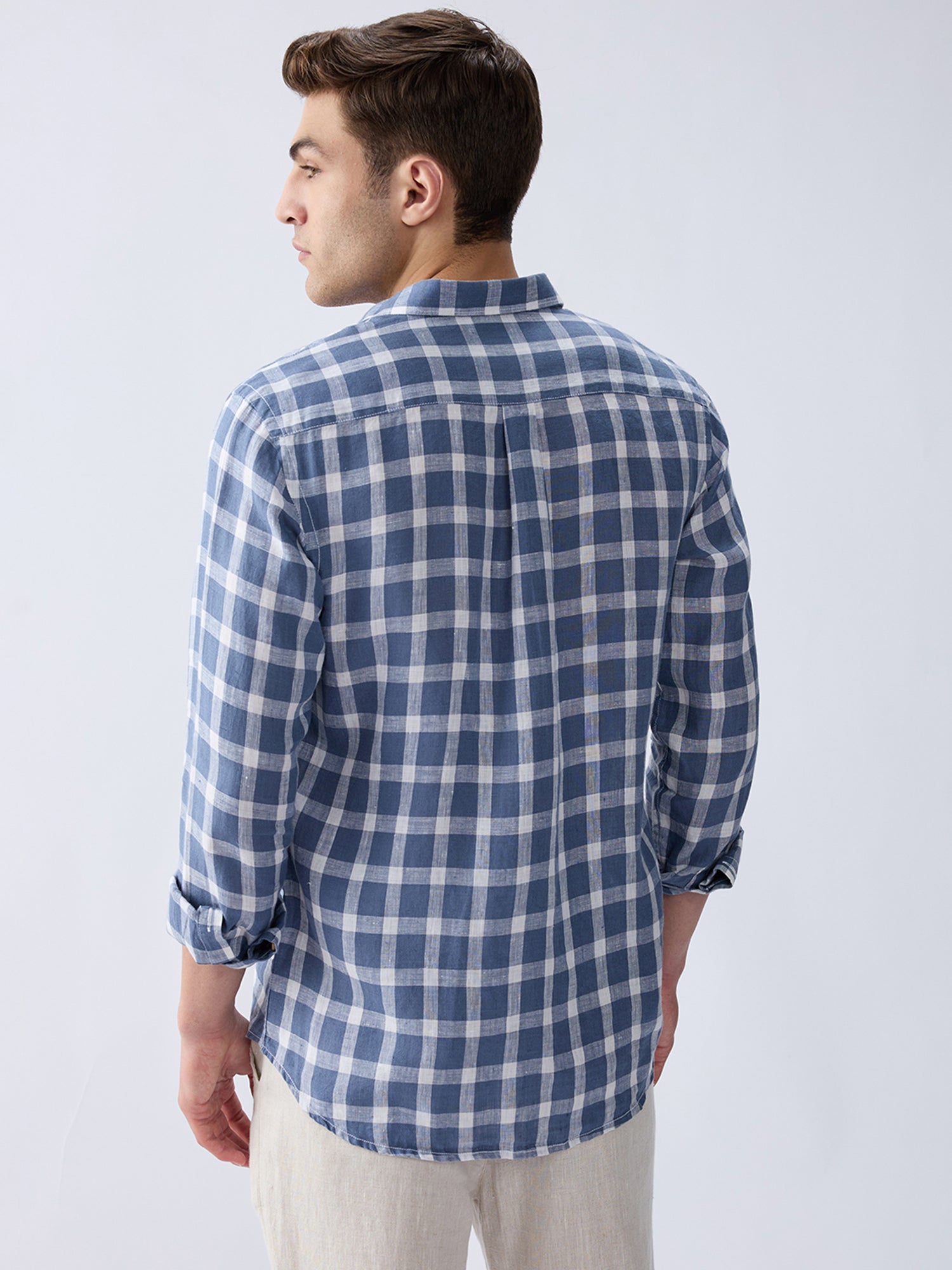 Coastal Blue 100% Pure Linen Check