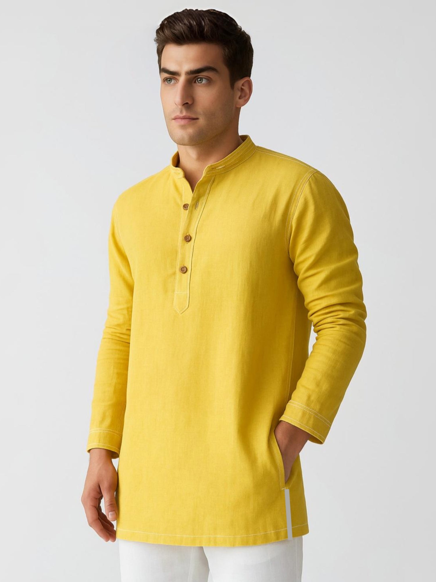 Mriga Mustard Yellow | 100% Pure Linen Mid-Length Kurta