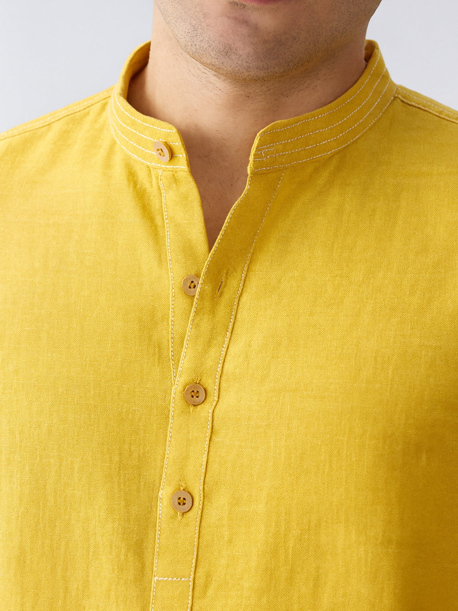 Mriga Mustard Yellow | 100% Pure Linen Mid-Length Kurta